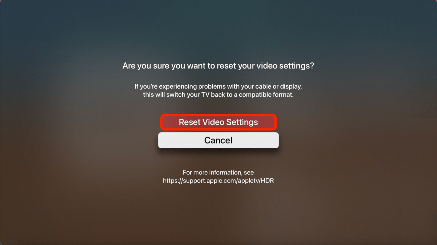 Deberá confirmar que desea Restablecer la configuración de video para hacer esto.