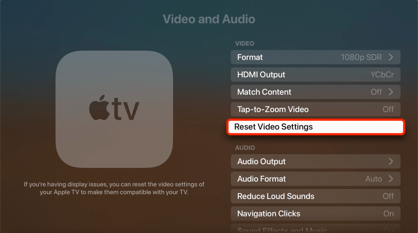 Si aún tiene problemas de sincronización de audio y video, toque Restablecer configuración de video en la configuración de video y audio.