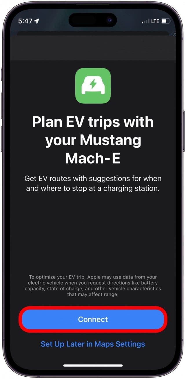 Cuando vea los viajes Plan EV con su página (Nombre del automóvil), toque Conectar.