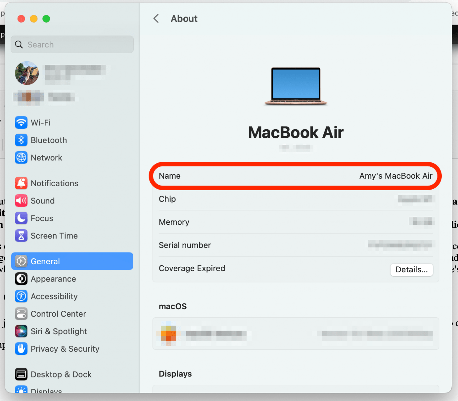 haga clic en el campo Nombre cómo cambiar el nombre de macbook