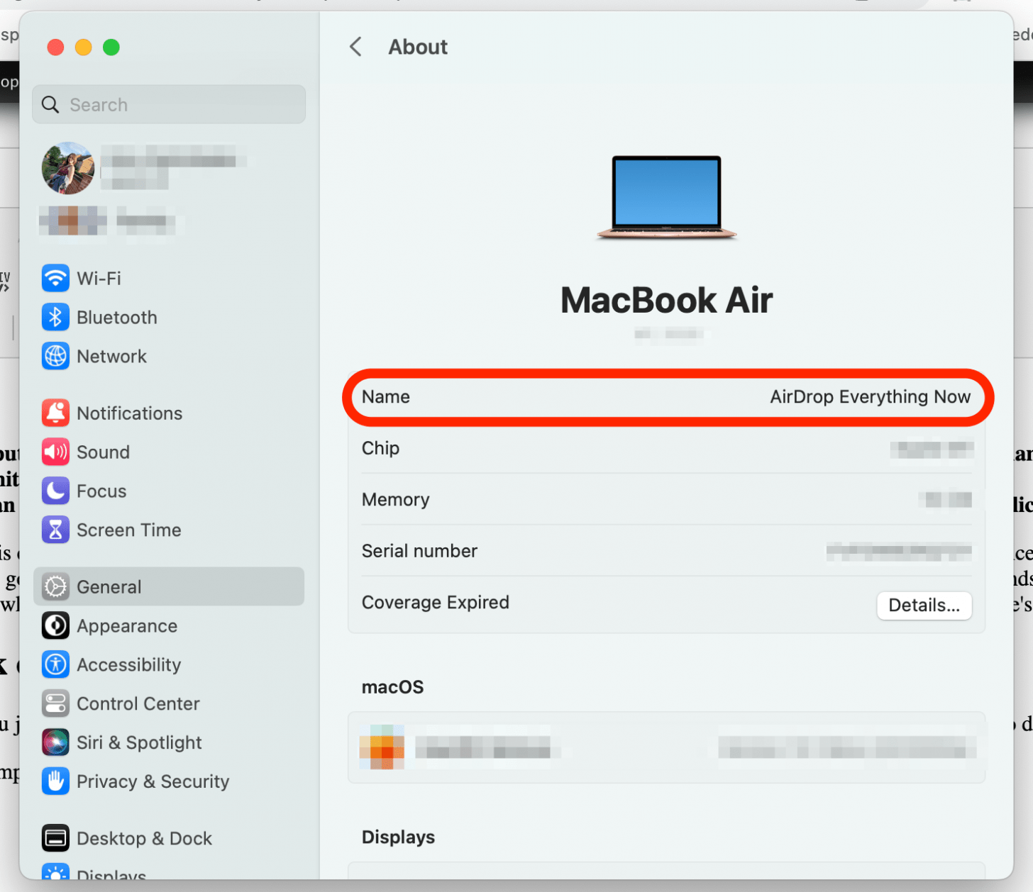haga clic en salir cuando haya terminado cambiar el nombre del macbook