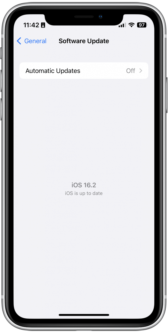 Si su iPhone está actualizado, verá una pantalla similar a la siguiente.  Si ve un botón Descargar e instalar, asegúrese de tocarlo para instalar la actualización disponible.