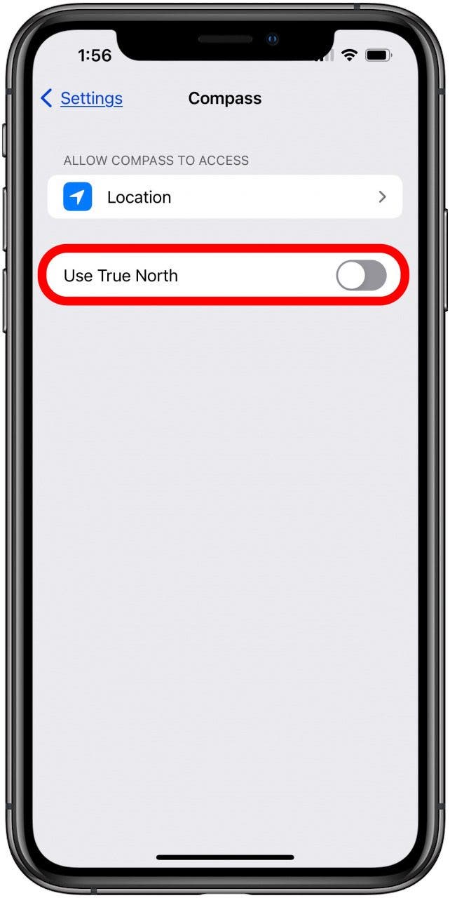 desactivar el uso del norte verdadero en la configuración de la brújula del iPhone