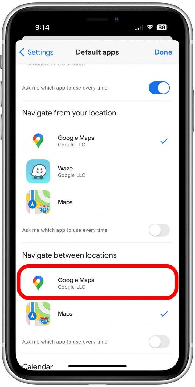seleccione Google Maps cómo configurar Google Maps como predeterminado en iPhone