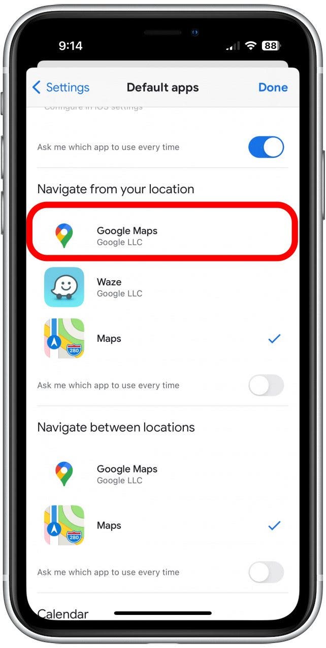 seleccionar Google Maps cambiar mapa predeterminado iphone