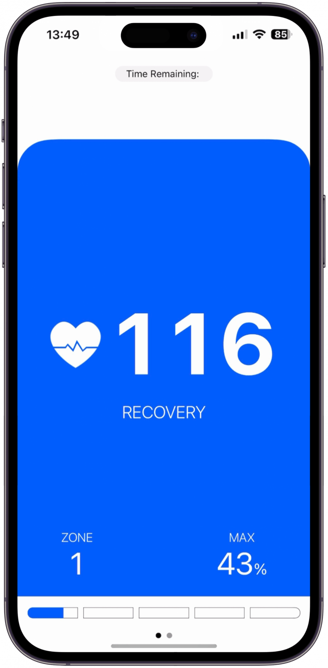Una vez que esté conectado, verá su frecuencia cardíaca (y la zona cardíaca si lo permitió en el paso 5) en su iPhone.