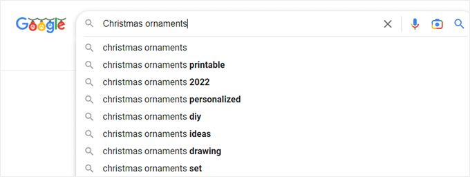 sugerencias de palabras clave de cola larga en la Búsqueda de Google