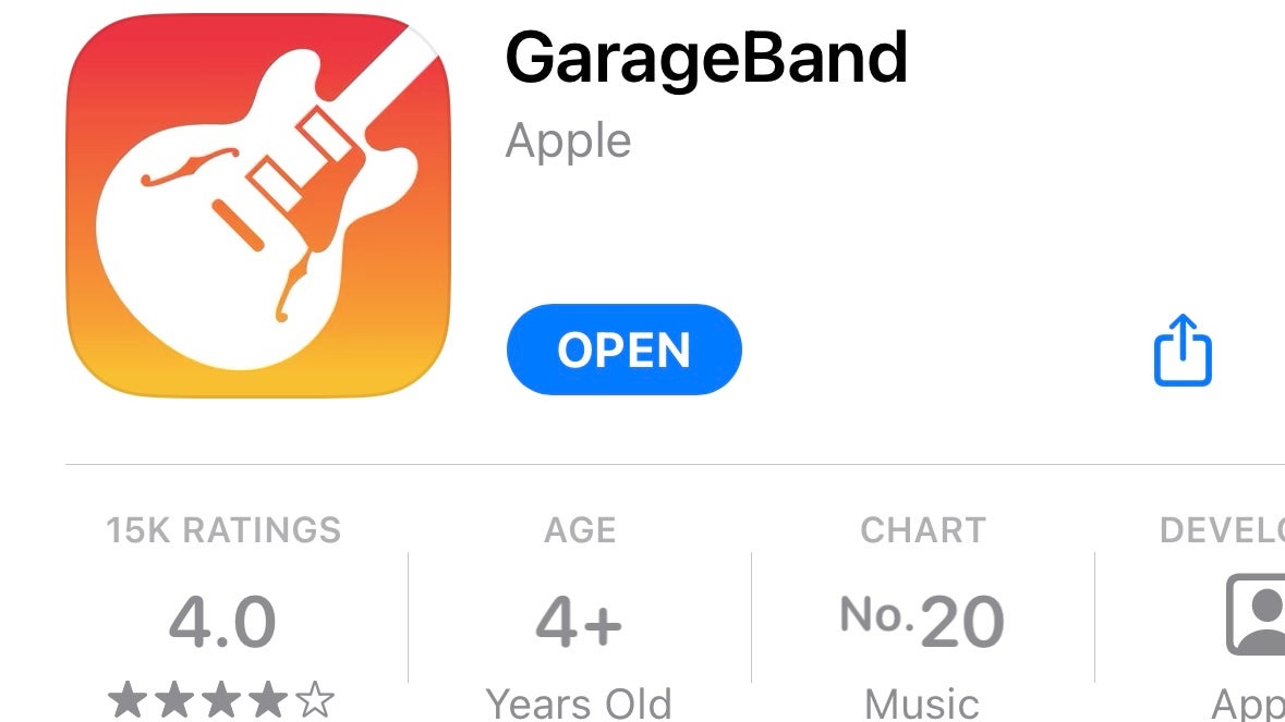 Listado de GarageBand en la App Store