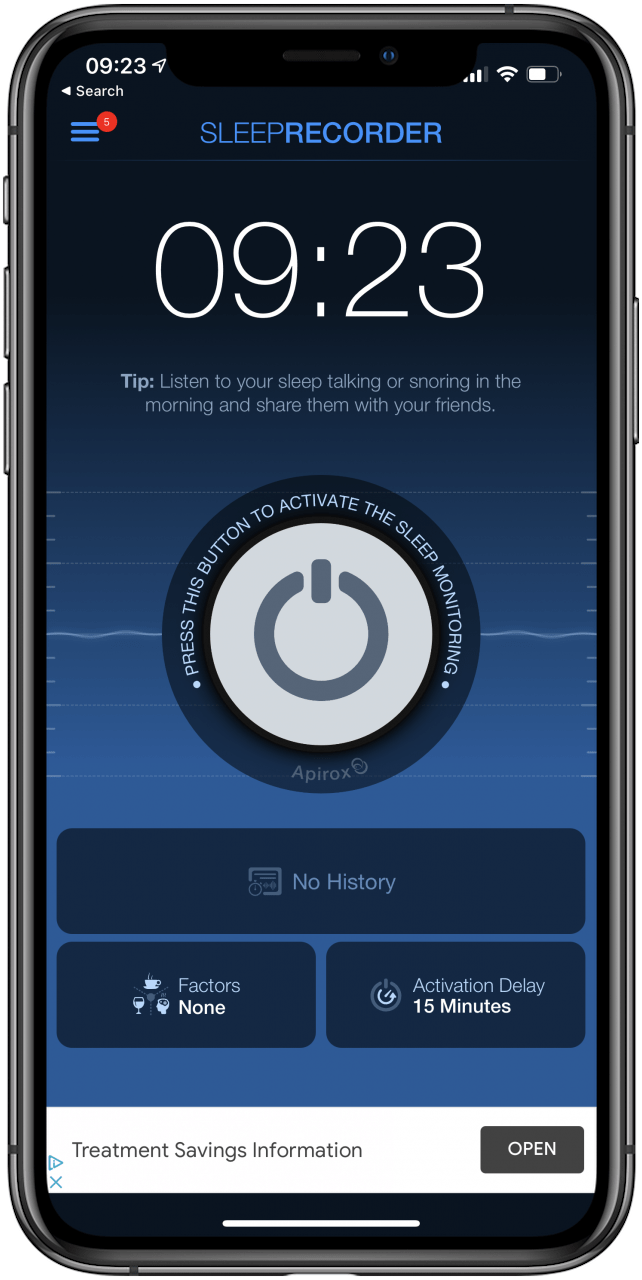 Aplicación Prime Sleep Recorder para el seguimiento del sueño.