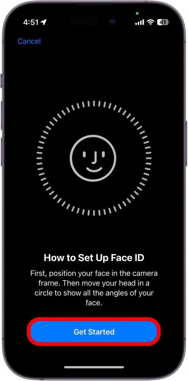 Toque Comenzar y su iPhone comenzará a escanear su rostro.