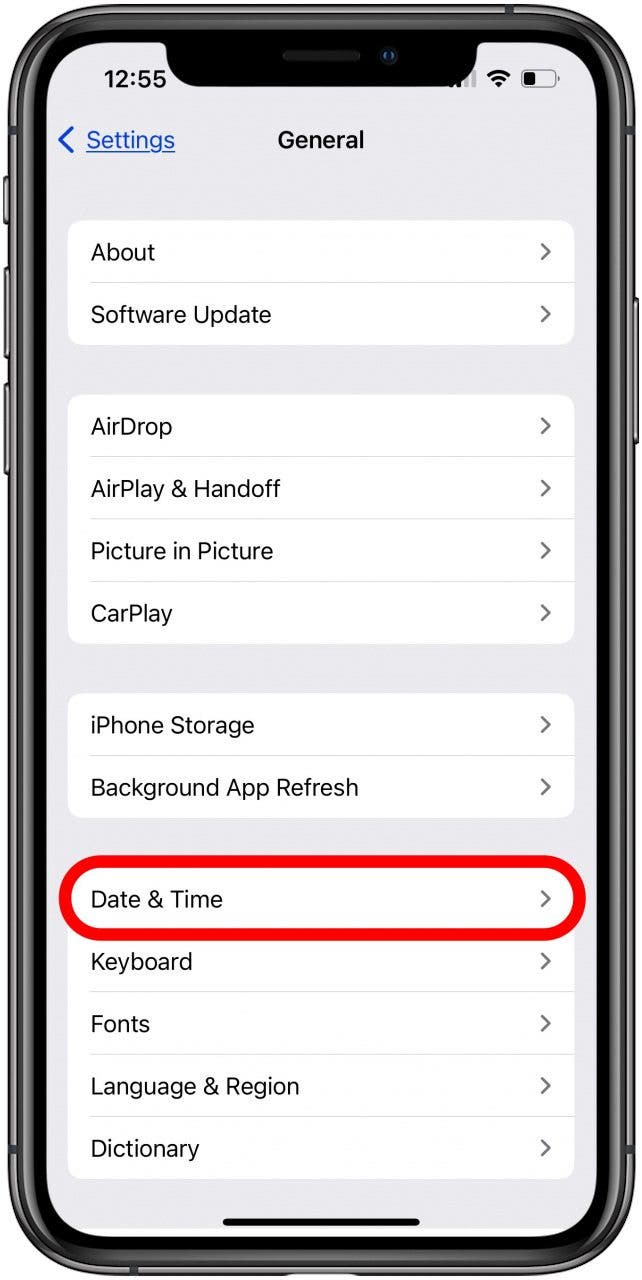 toque la fecha y la hora en la configuración de ipad o iphone
