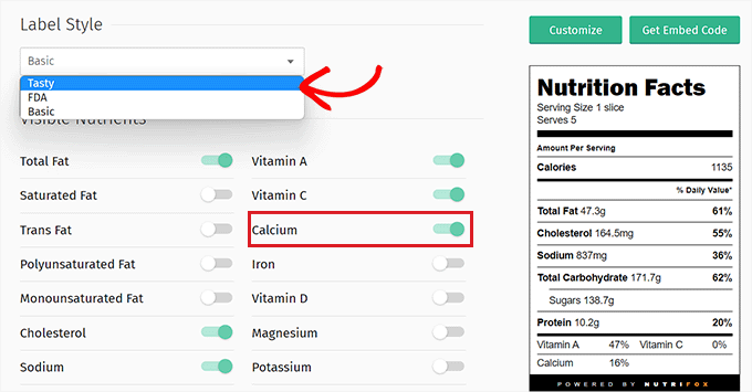 Personaliza las etiquetas de información nutricional