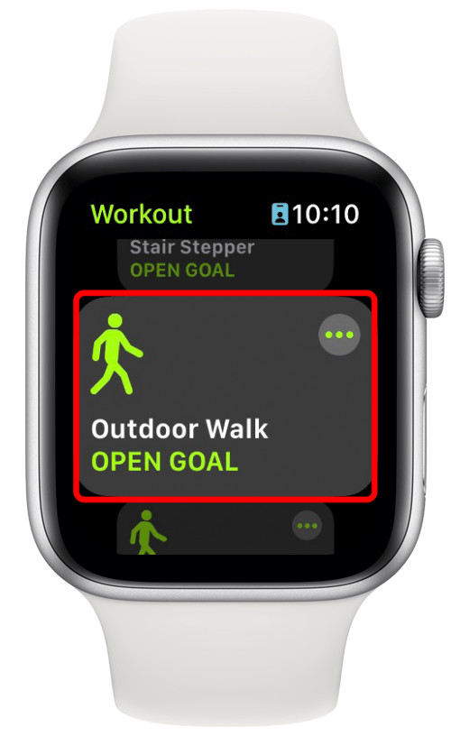 Seleccione Outdoor Run o Outdoor Walk según su entrenamiento y comience su caminata.