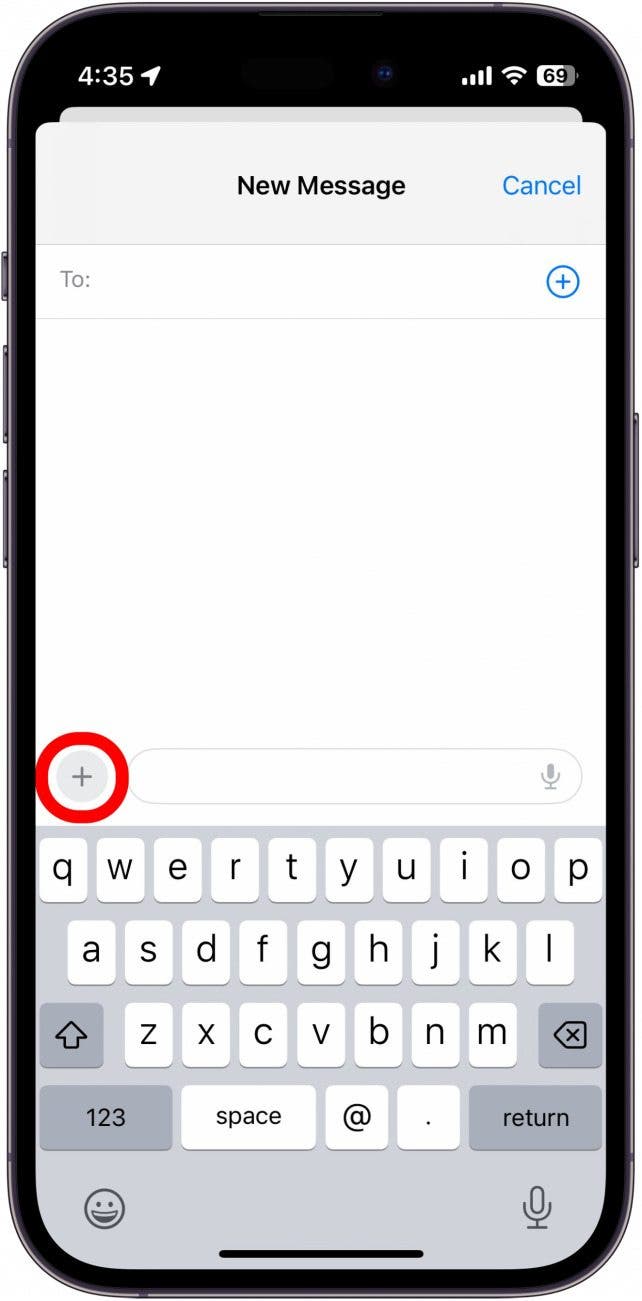 nueva pantalla de mensaje de iphone con un círculo rojo alrededor del ícono más