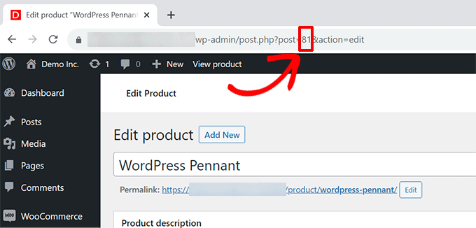 ID de producto en la barra de direcciones del navegador