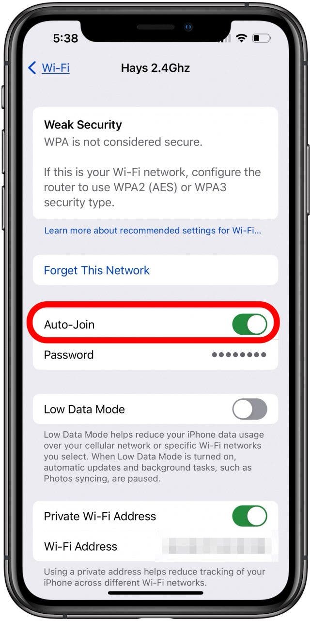 activar la unión automática si el iPhone no se conecta a wifi