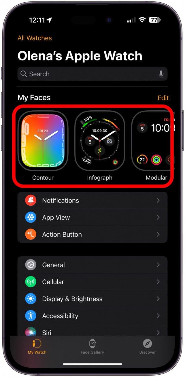 Galería de rostros en tu aplicación Apple Watch