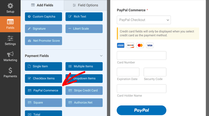 Agregar el campo Comercio de PayPal