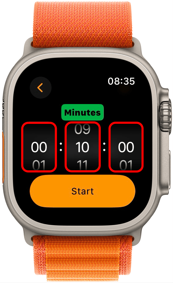 Toque horas, minutos o segundos para ajustar el temporizador.