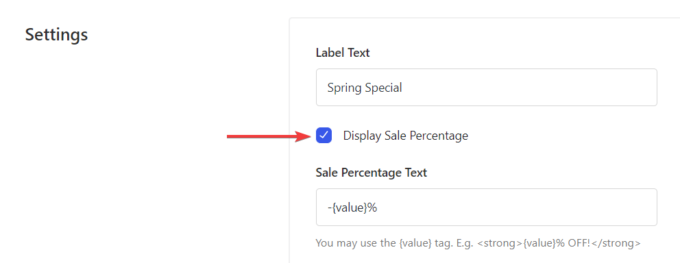 Ubicación de la opción Mostrar porcentaje de venta del módulo, captura de pantalla comentada