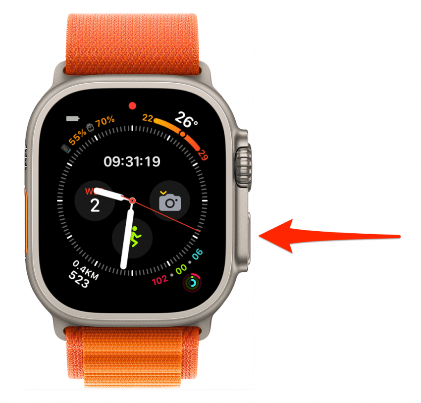 Presione el botón lateral en su Apple Watch desbloqueado.