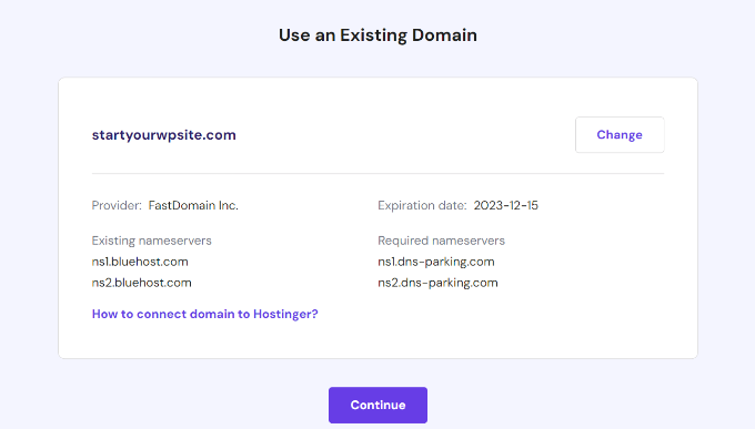 Ver detalles del nombre de dominio existente
