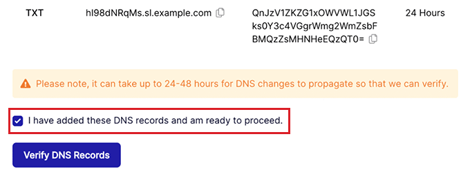 Haga clic en el botón Verificar registros DNS