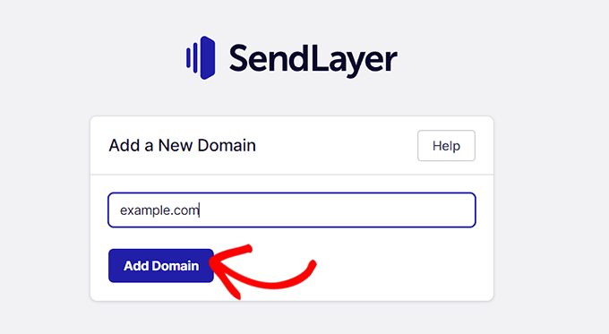 Agregue su nombre de dominio para conectarlo con SendLayer