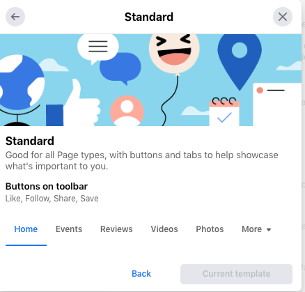 Interfaz estándar de la página de Facebook
