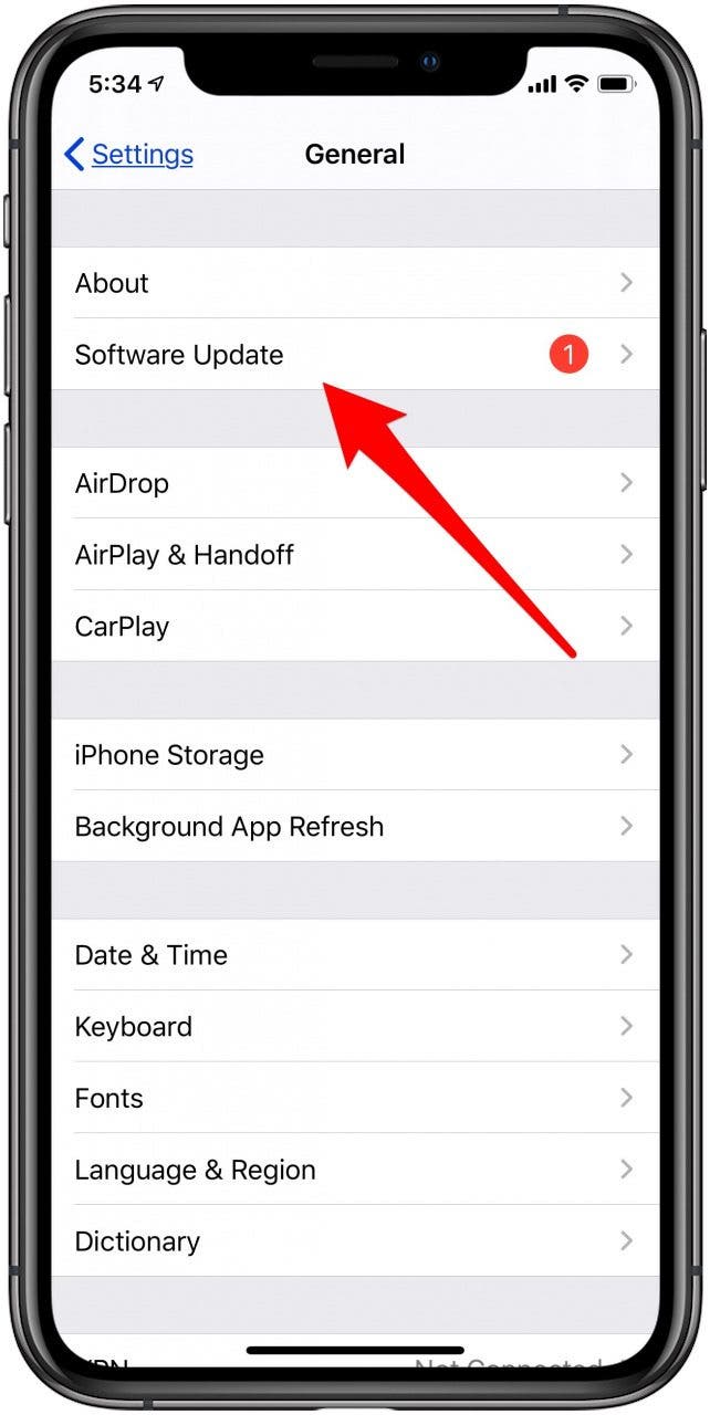 configuración de actualización de software del iPhone