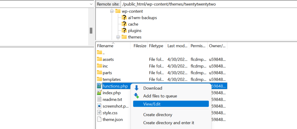 Editar archivo funciones.php