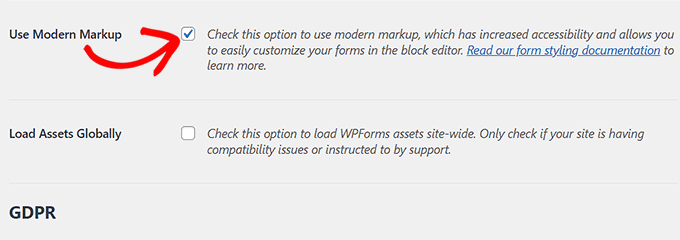Habilite el marcado moderno en WPForms