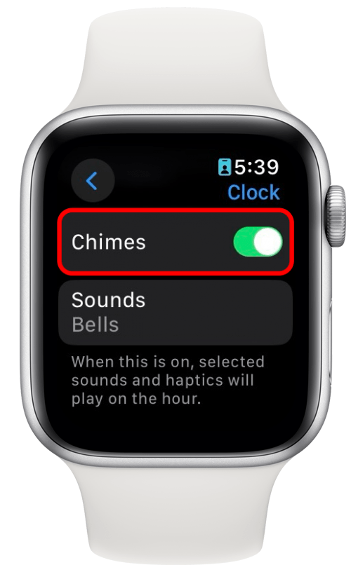 Configuración del reloj del Apple Watch con campanillas alternadas en un círculo rojo