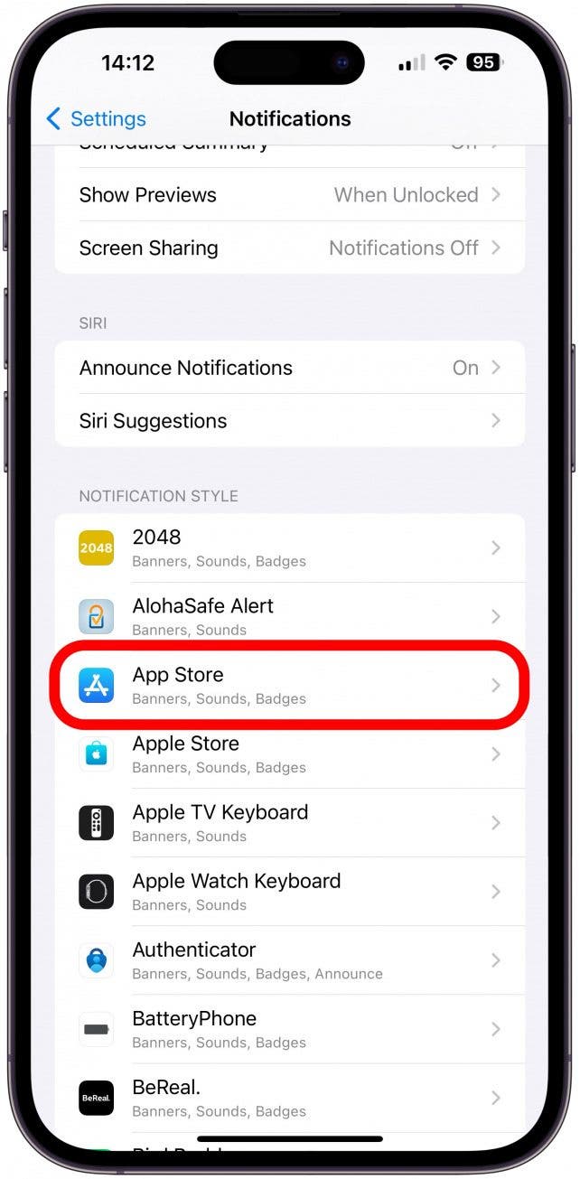 En ESTILO DE NOTIFICACIÓN, toque una aplicación que envíe notificaciones urgentes, como App Store.