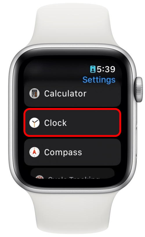 Configuración del Apple Watch con el reloj rodeado en rojo.