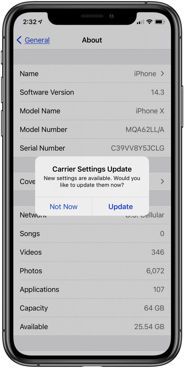 actualizar la configuración del operador en el iPhone