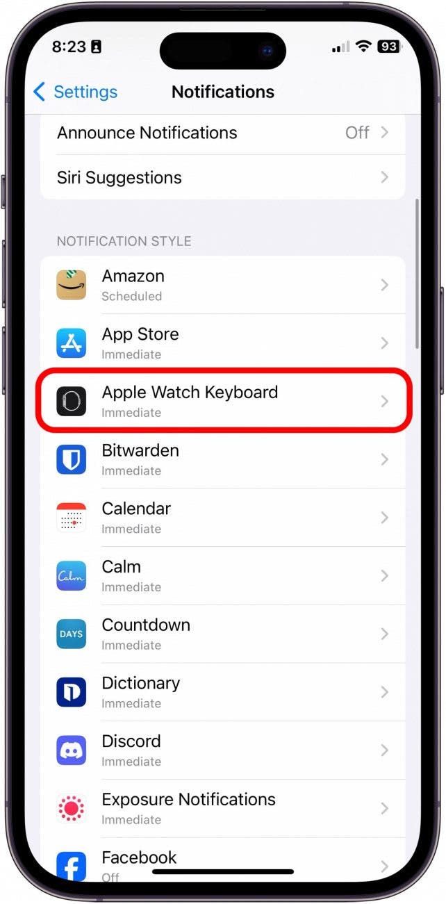 notificaciones del teclado del Apple Watch
