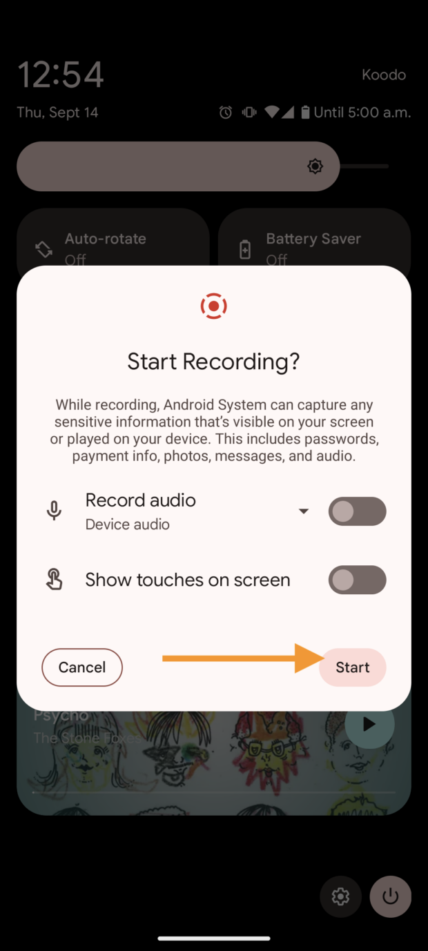 grabar audio y mostrar toques en la configuración de la pantalla