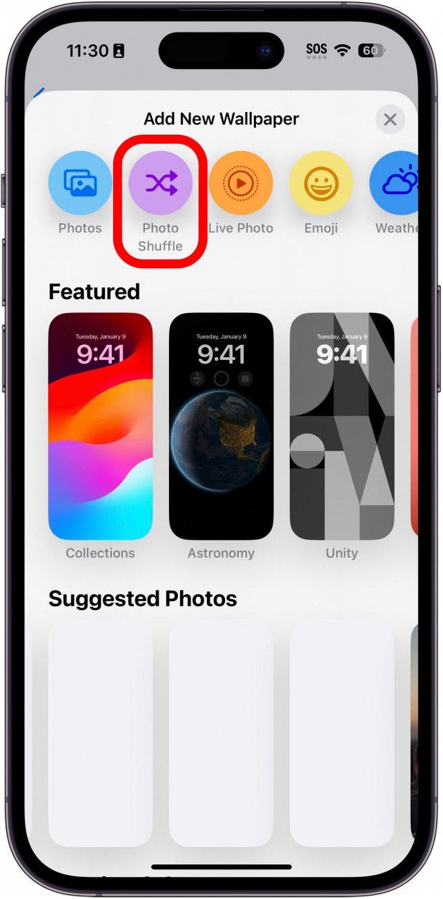 Configuración del fondo de pantalla del iPhone con fotos aleatorias en un círculo rojo
