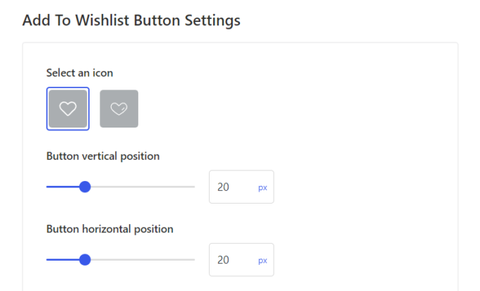 Opciones para configurar el botón Lista de deseos