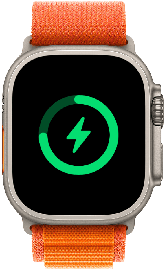 Apple Watch muestra el símbolo de carga y el nivel de la batería.