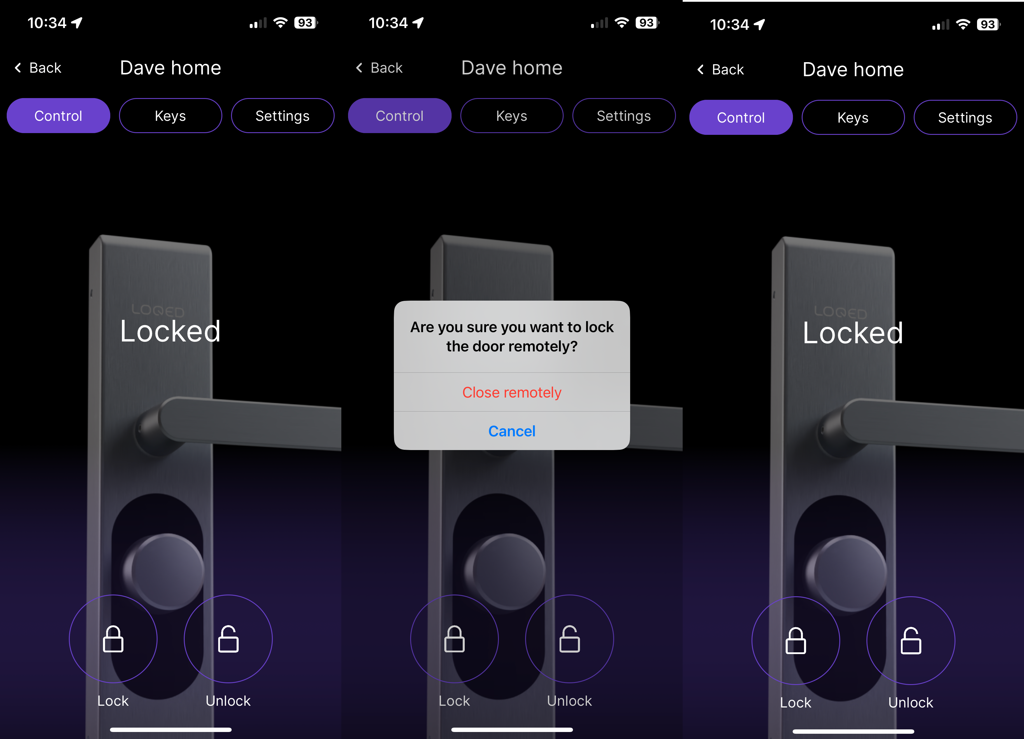 LOQED Toque la configuración de la aplicación Smart Lock