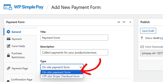 Agregue el nombre y la descripción del formulario de pago