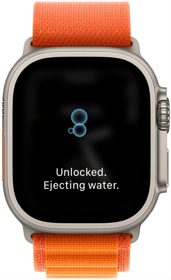 Bloqueo de agua del Apple Watch que muestra un texto que dice: 
