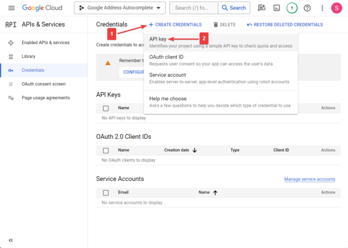 API de Google Cloud crear credenciales