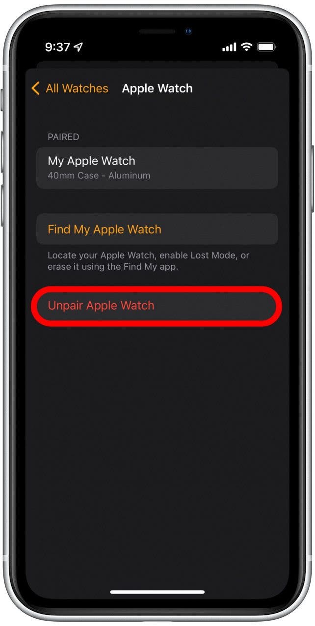 Toca Desvincular Apple Watch.