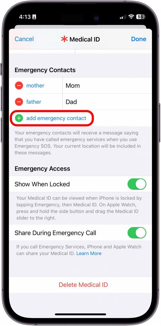 cómo cambiar el contacto de emergencia en iphone