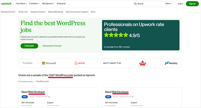 Trabajos de desarrollo web WordPress en Upwork