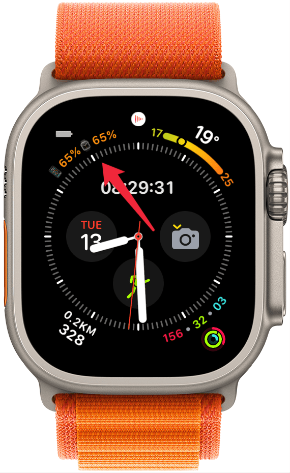 cómo comprobar la duración de la batería en el iPhone en el Apple Watch, complicación del grifo