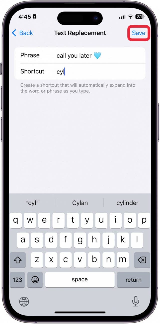 método abreviado de teclado de iPhone